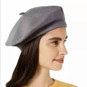 INC International Concepts Solid Beret Hat Grey Gray Wool